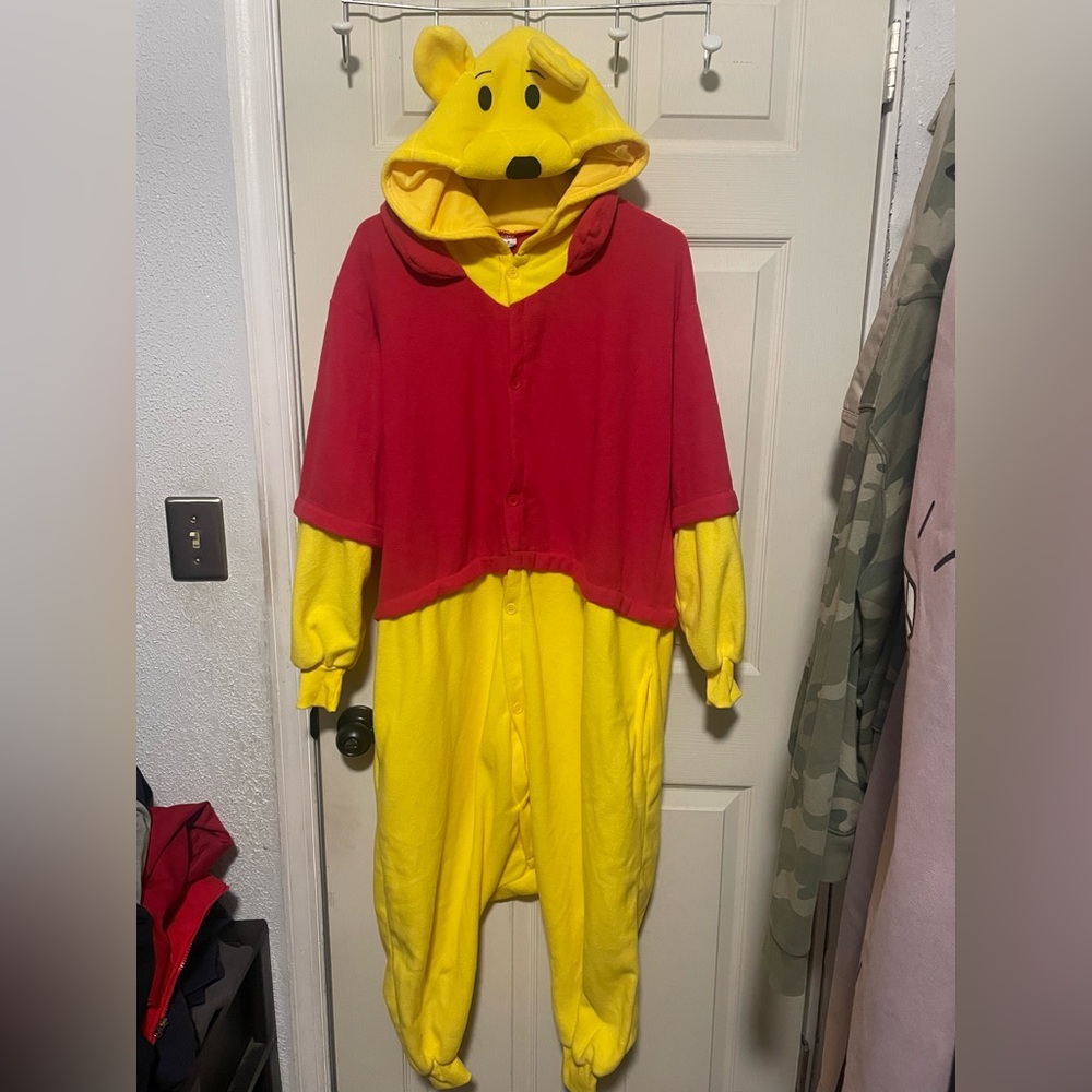 Winnie the Pooh Vibes Fleece One Piece Halloween Costume Hooded Onesie, Adult S